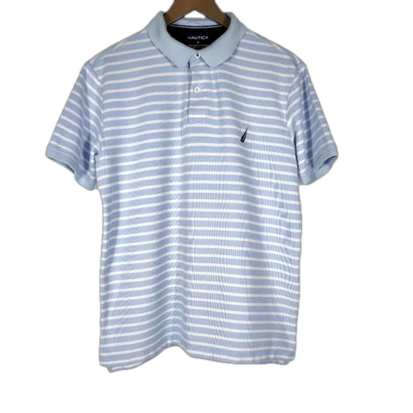 Men's | Nautica | Light Blue Horizontal Striped Polo Shirt Top - Picture 1 of 12
